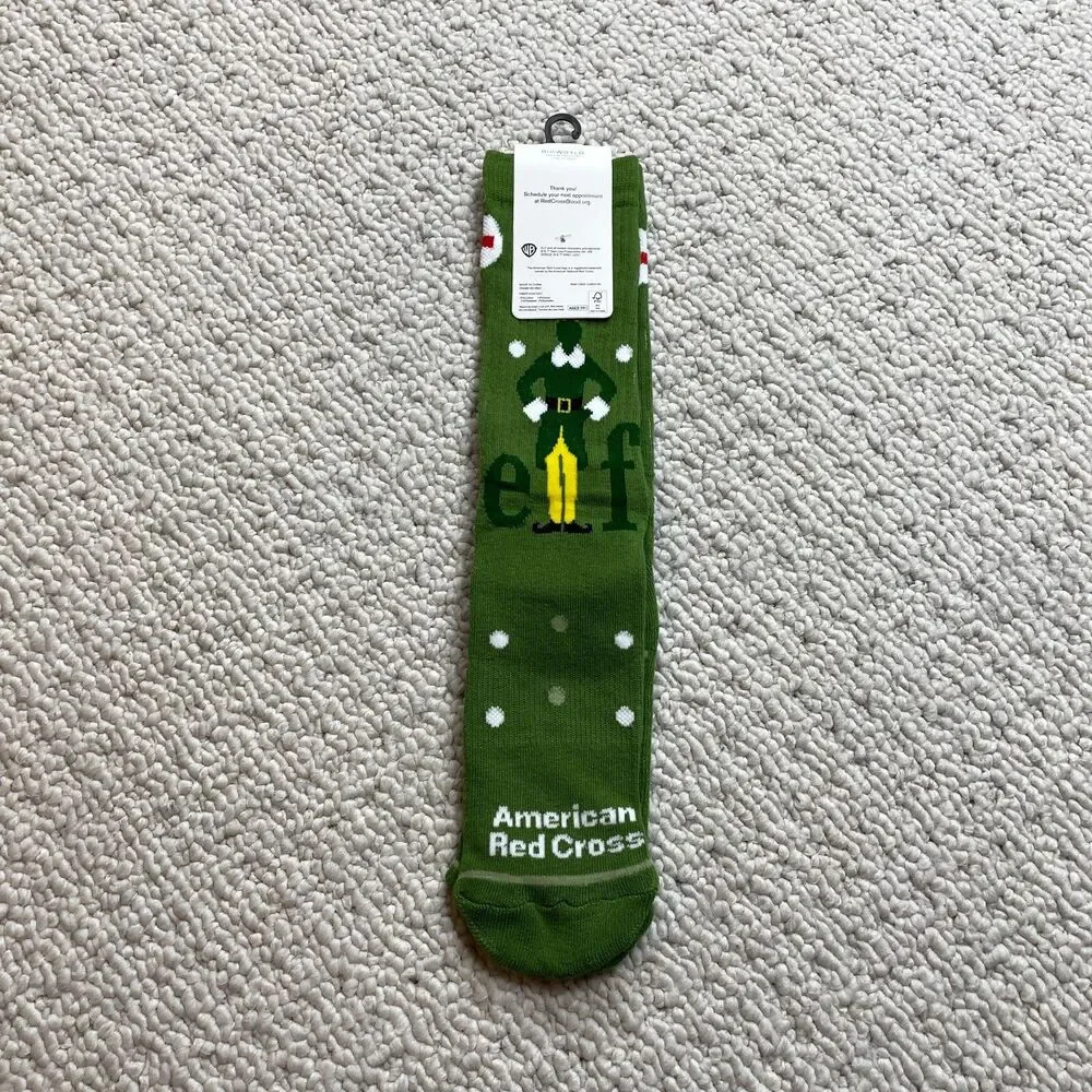 American Red Cross Elf Movie Green Socks Adult Unisex 2023 New NWT Christmas